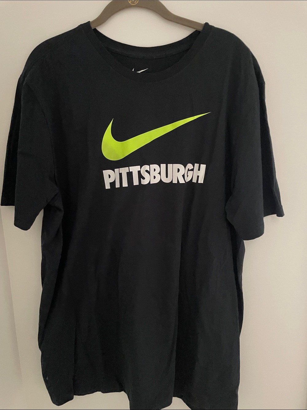 Nike Black Tee with Neon Green Swoosh and "Pittsburgh"